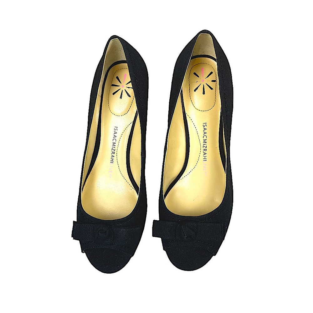 Isaac Mizrahi Live! Black Canvas Peep Toe
Straw like Wedges Bow Detail … - Picture 16 of 17